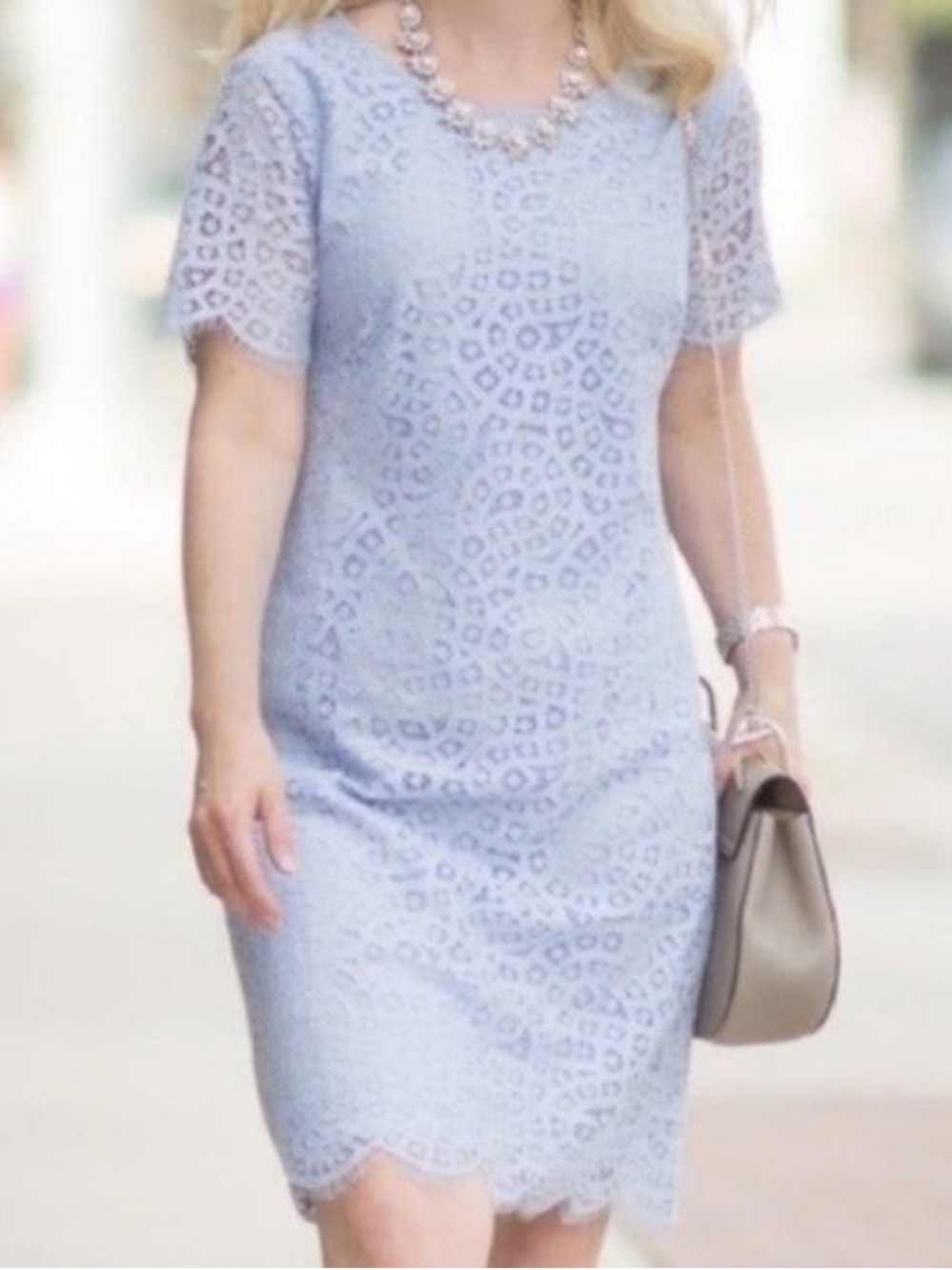 Ann Taylor Periwinkle Lace Overlay Shift Dress Purple Blue Size M